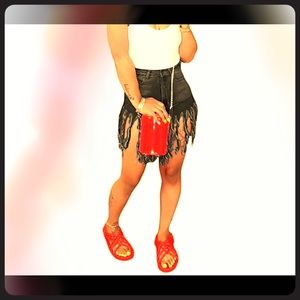 Black Jean Denim Frayed (ripped) Shorts